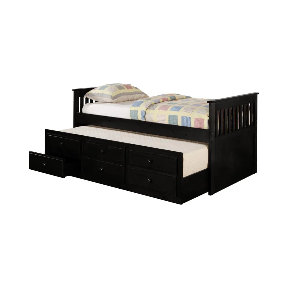 Rochford Twin Captain's Daybed with Storage Trundle Black - Space-Saving Bed