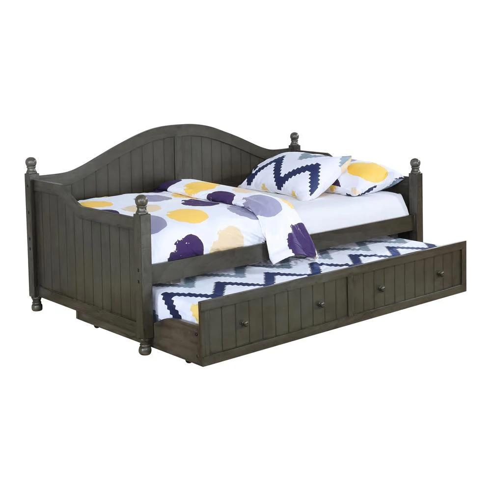Julie Ann Twin Daybed with Trundle in Warm Grey Fabric