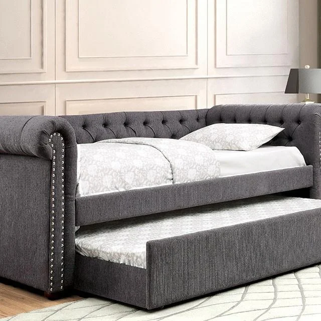 LEANNA Gray Daybed with Trundle - Space Saving Sleeper Sofa