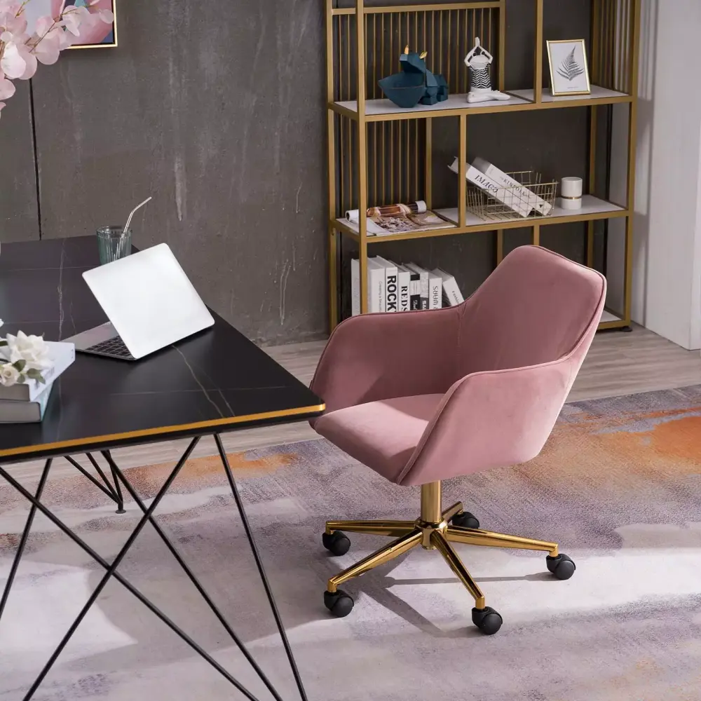 Velvet Office Chair with Ergonomic Design and Gold Legs for Enhanced Workspace Comfort