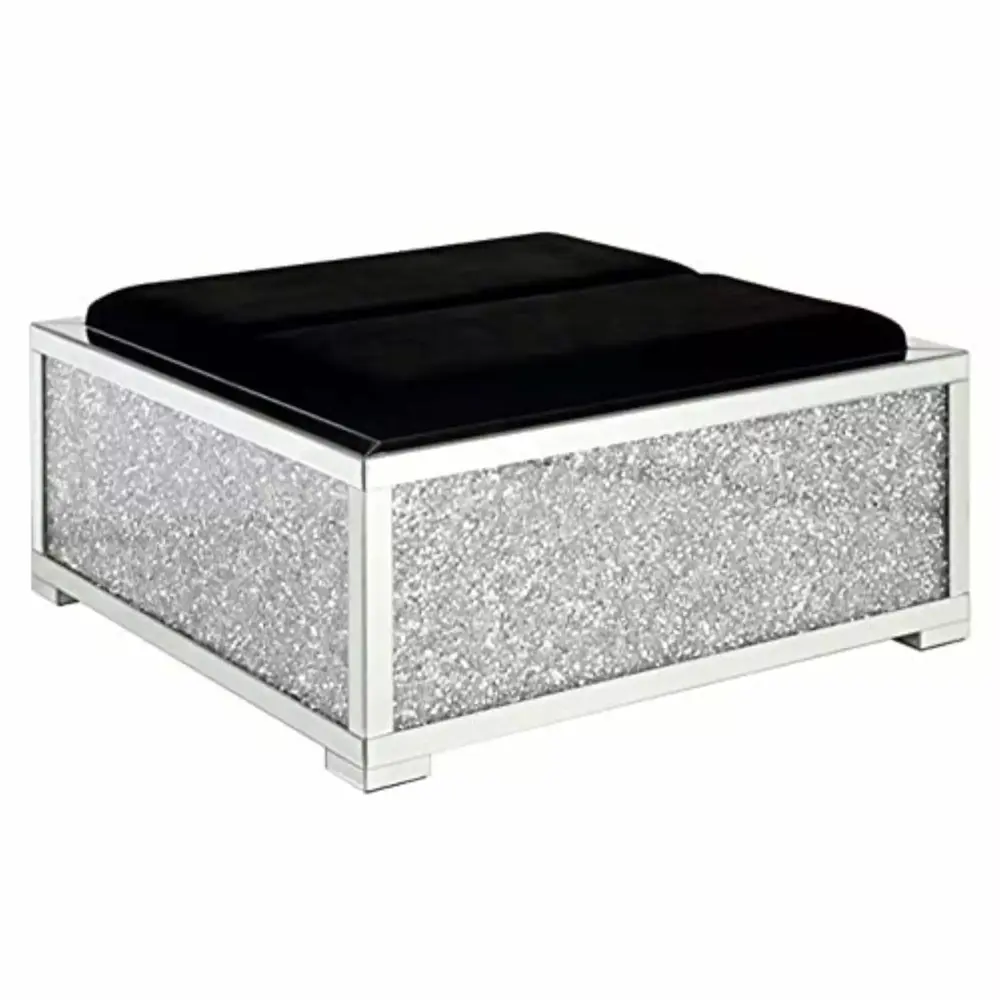 Acme Noralie Ottoman with Storage and Mirrored Faux Diamonds Design