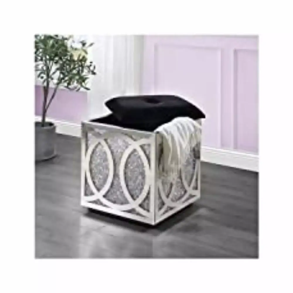 ACME Noralie Ottoman with Storage Mirrored Faux Diamonds AC00529