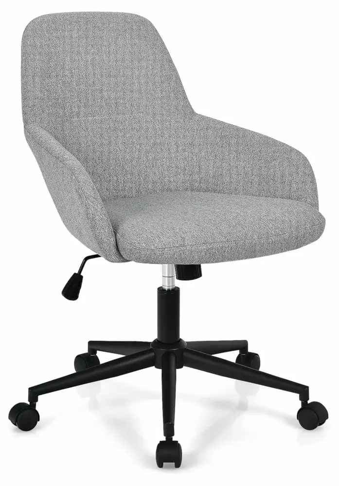 Grey Upholstered Home Office Chair with Ergonomic Rocking Backrest and Swivel Base
