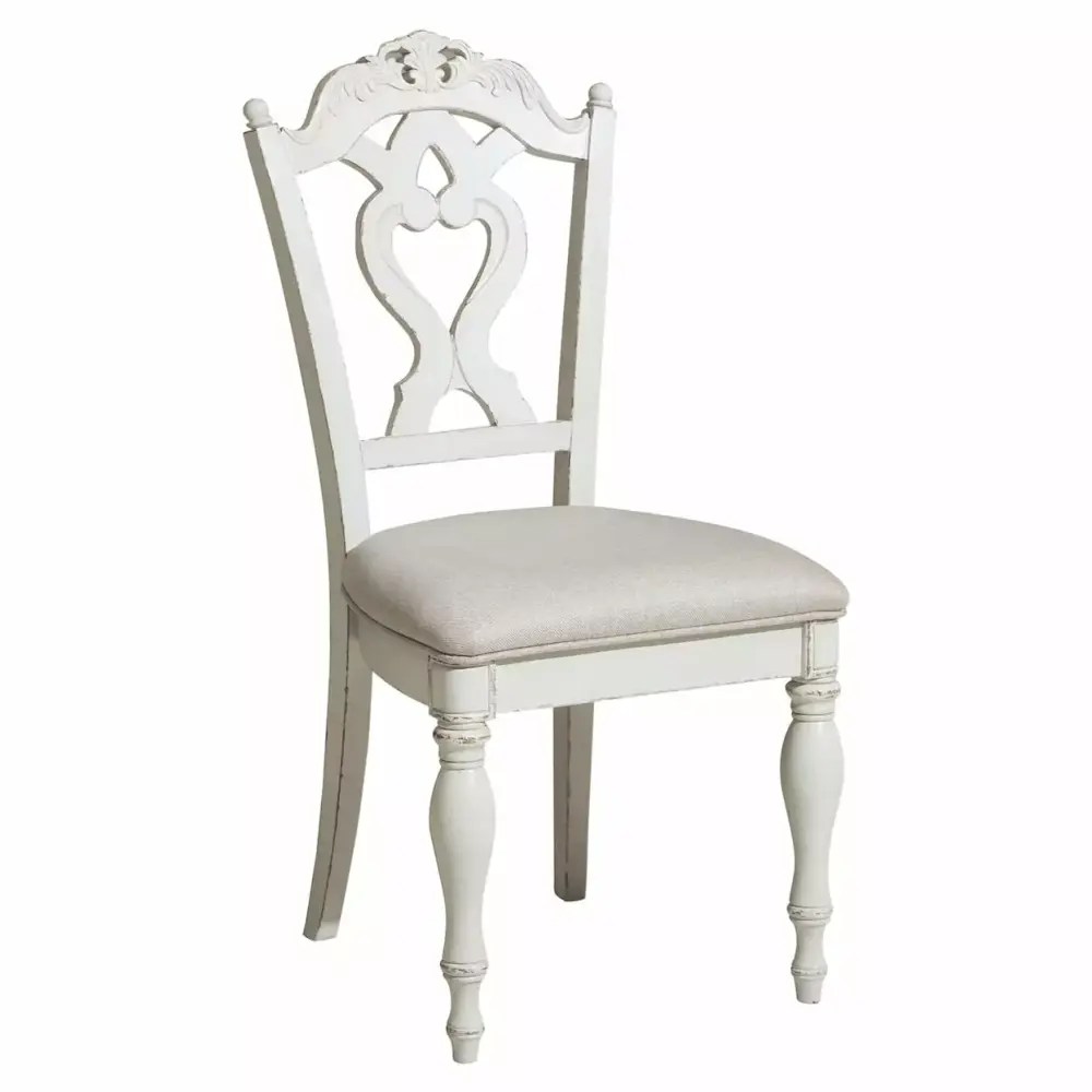 Victorian Style Writing Desk Chair with Engraved Backrest Antique White Saltoro Sherpi