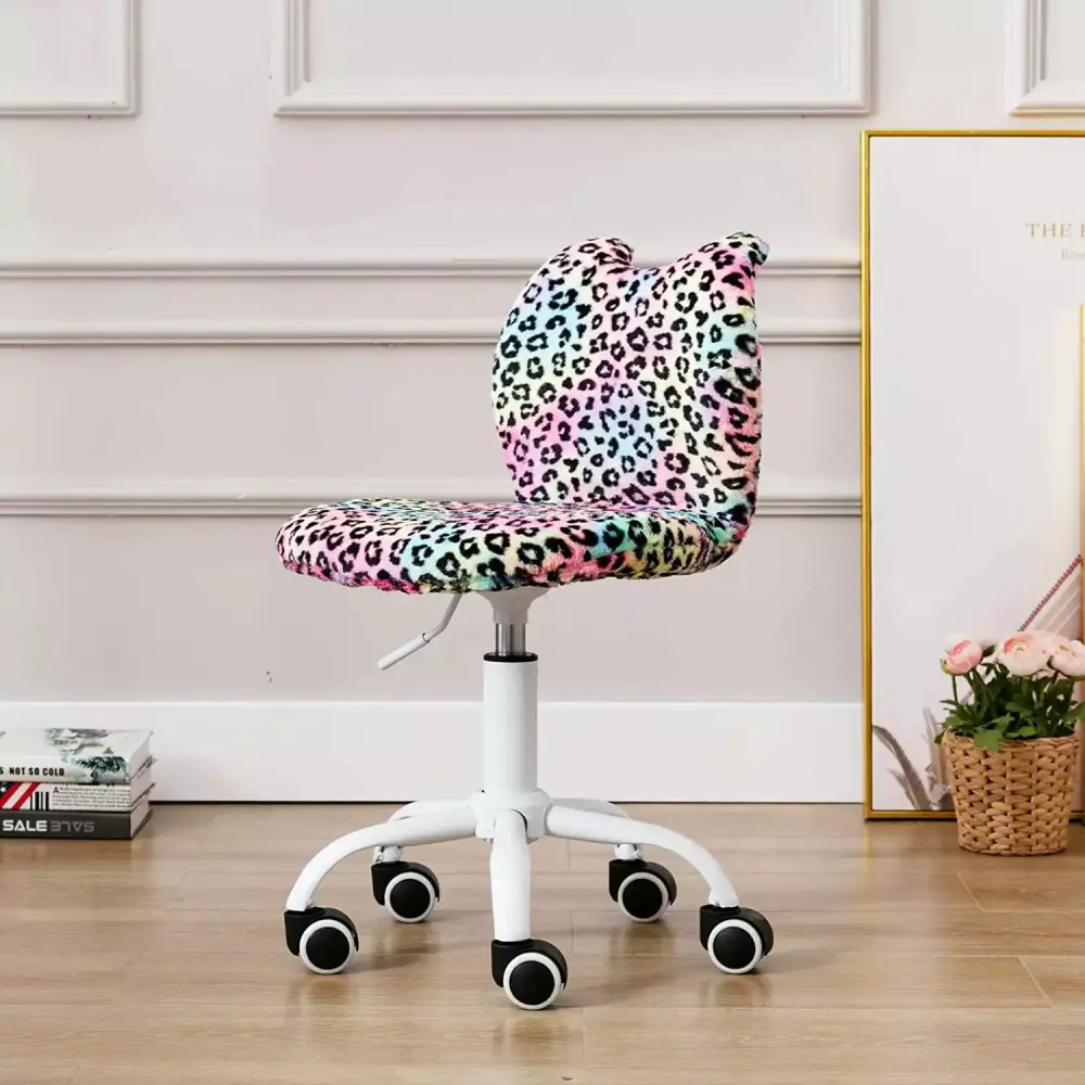 Modern Cute Cat Kids Desk Chair Adjustable Swivel Computer Chair Leopard Print