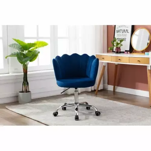 Blue Velvet Vanity Chair Shell Shaped Adjustable Swivel Desk Chair