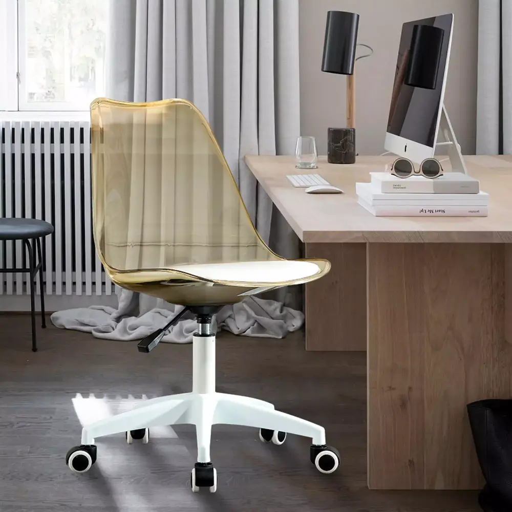MAICOSY Modern Clear Desk Chair with Wheels Armless Home Office Swivel Adjustable 360 Chairs Transparent Comfy Vanity Rolling Chairs for Living Room Study Barber Shop
