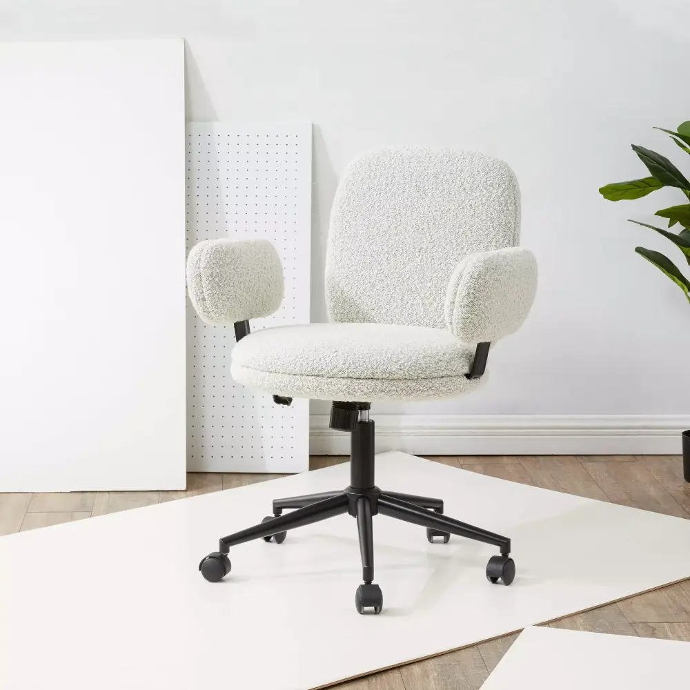 SAFAVIEH Couture Emeril Boucle Mid Back Adjustable Desk Chair Light Grey Black