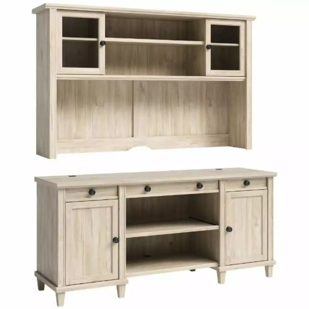 Home Square 2-Piece Set with Credenza Desk and Hutch in Chalked Oak