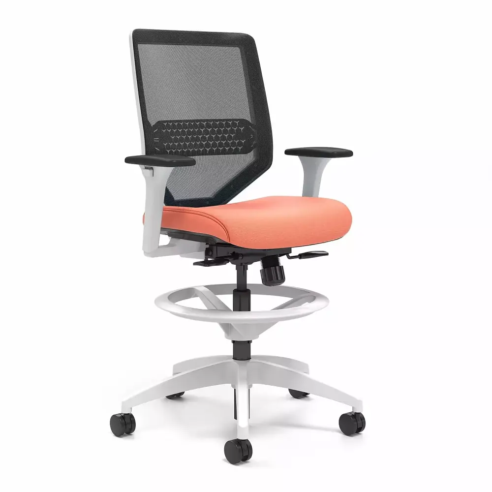 Union & Scale Lewis Mesh Back Computer and Desk Stool with Tool-Less Assembly in Salmon