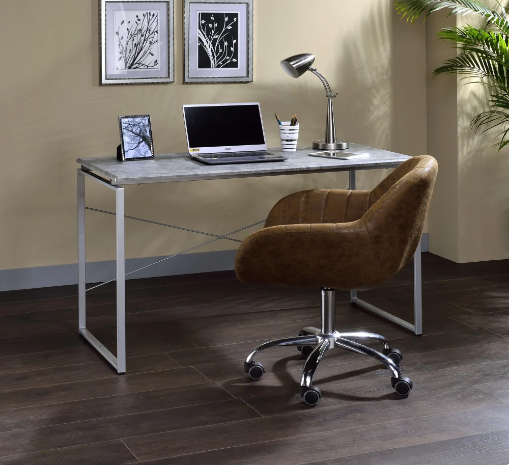 Jurgen Faux Concrete & Silver Modern Office Desk with Sleek Design