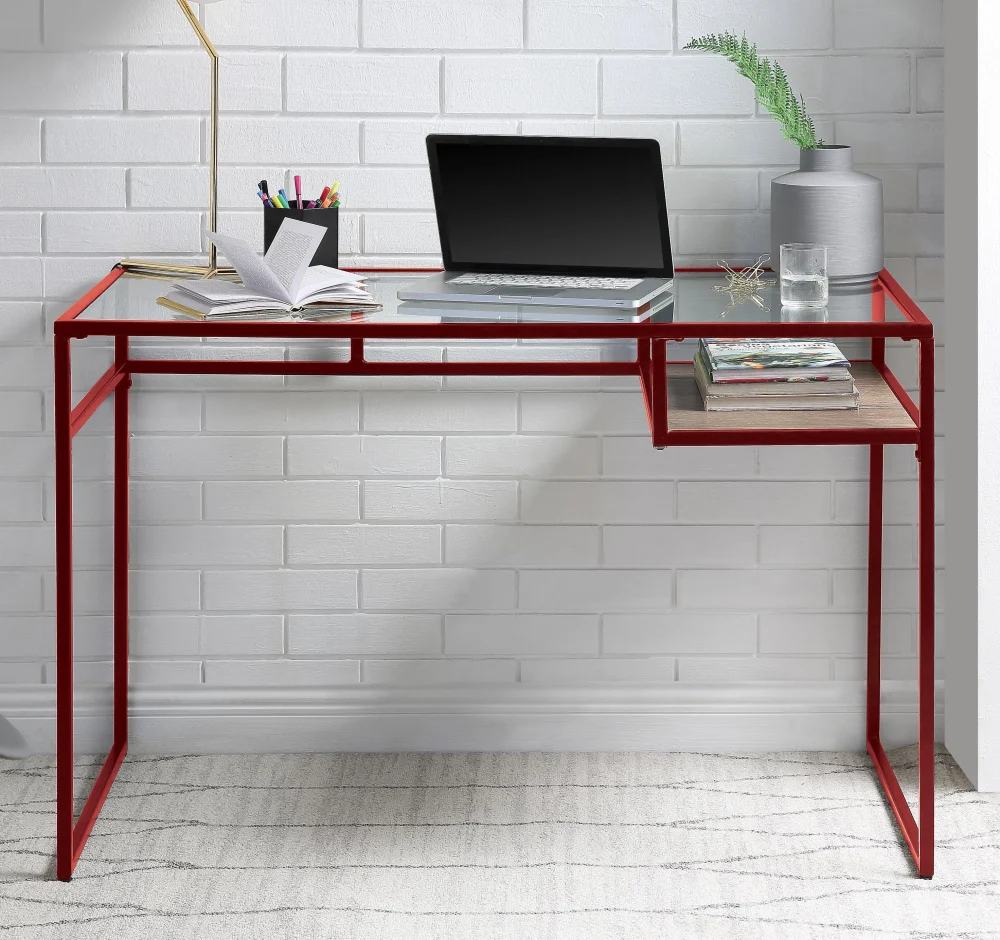 Yasin Red and Glass Desk for Stylish Workspace