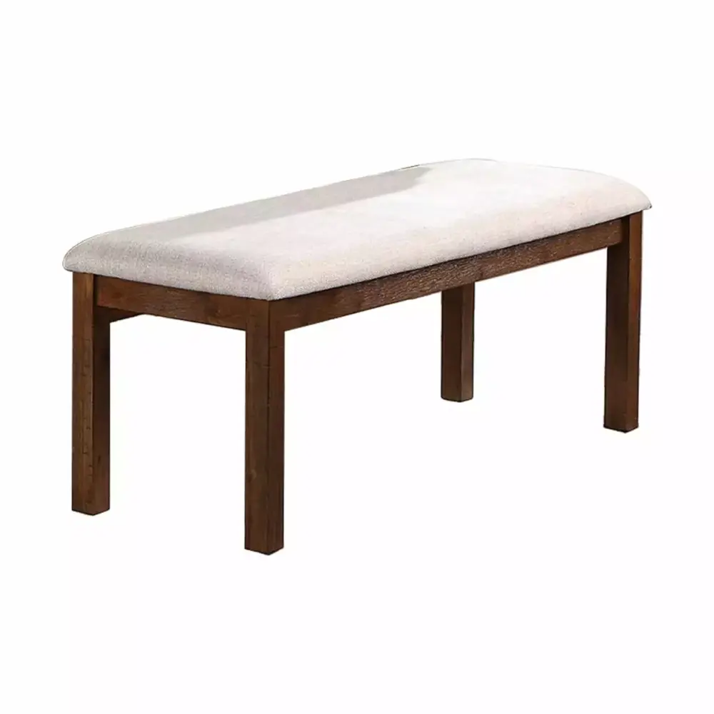 48 Inch Classic Fabric Upholstered Dining Bench Pine Wood Ivory and Brown - Saltoro Sherpi