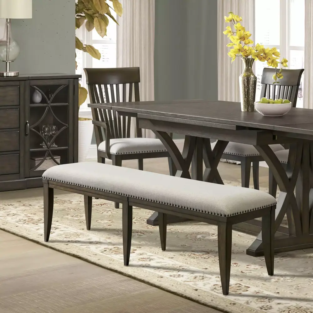 Roundhill Furniture Grant Nailhead Trim Upholstered Dining Bench Beige