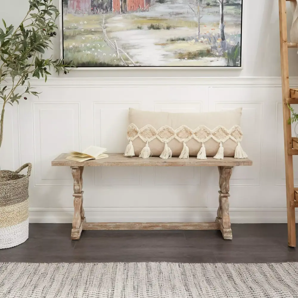 Studio 350 Brown Wood Farmhouse Bench Rustic Dining Room Bench