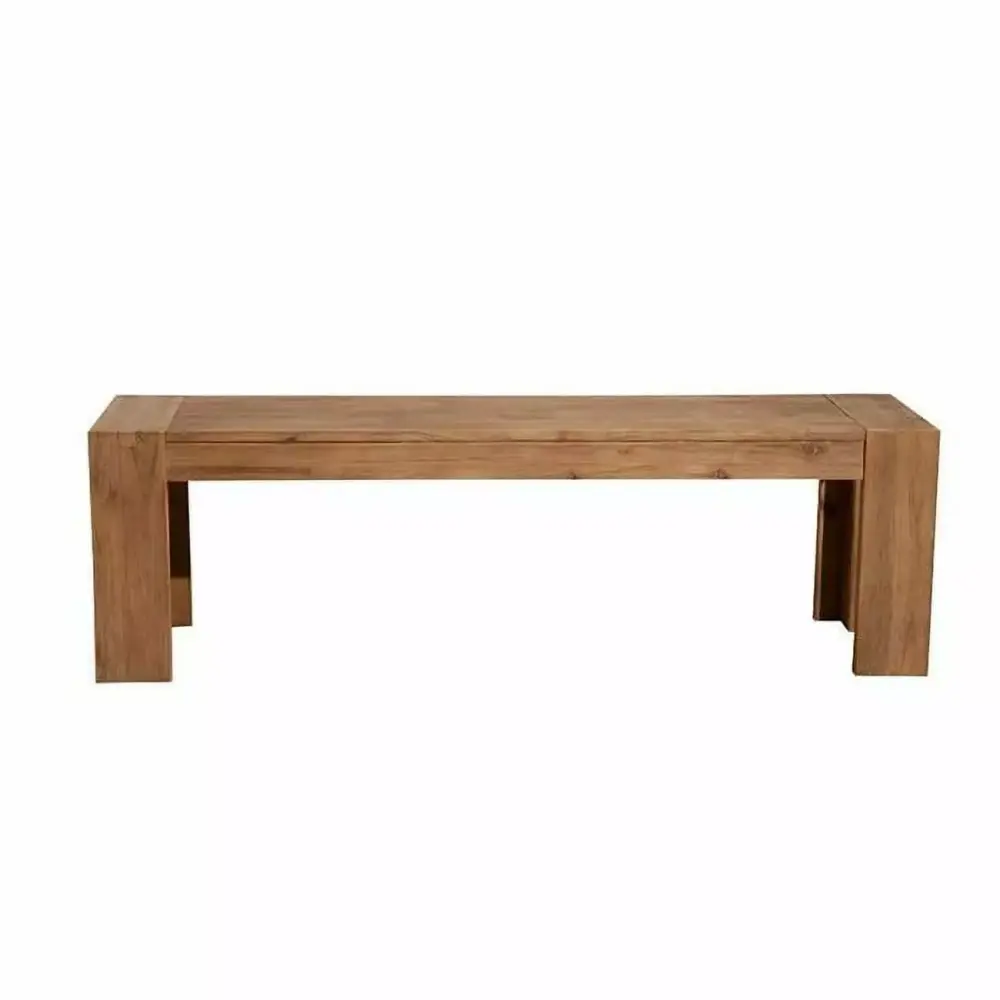 Benjara 58 Inch Contemporary Solid Acacia Wood Bench with Bracket Legs in Brown