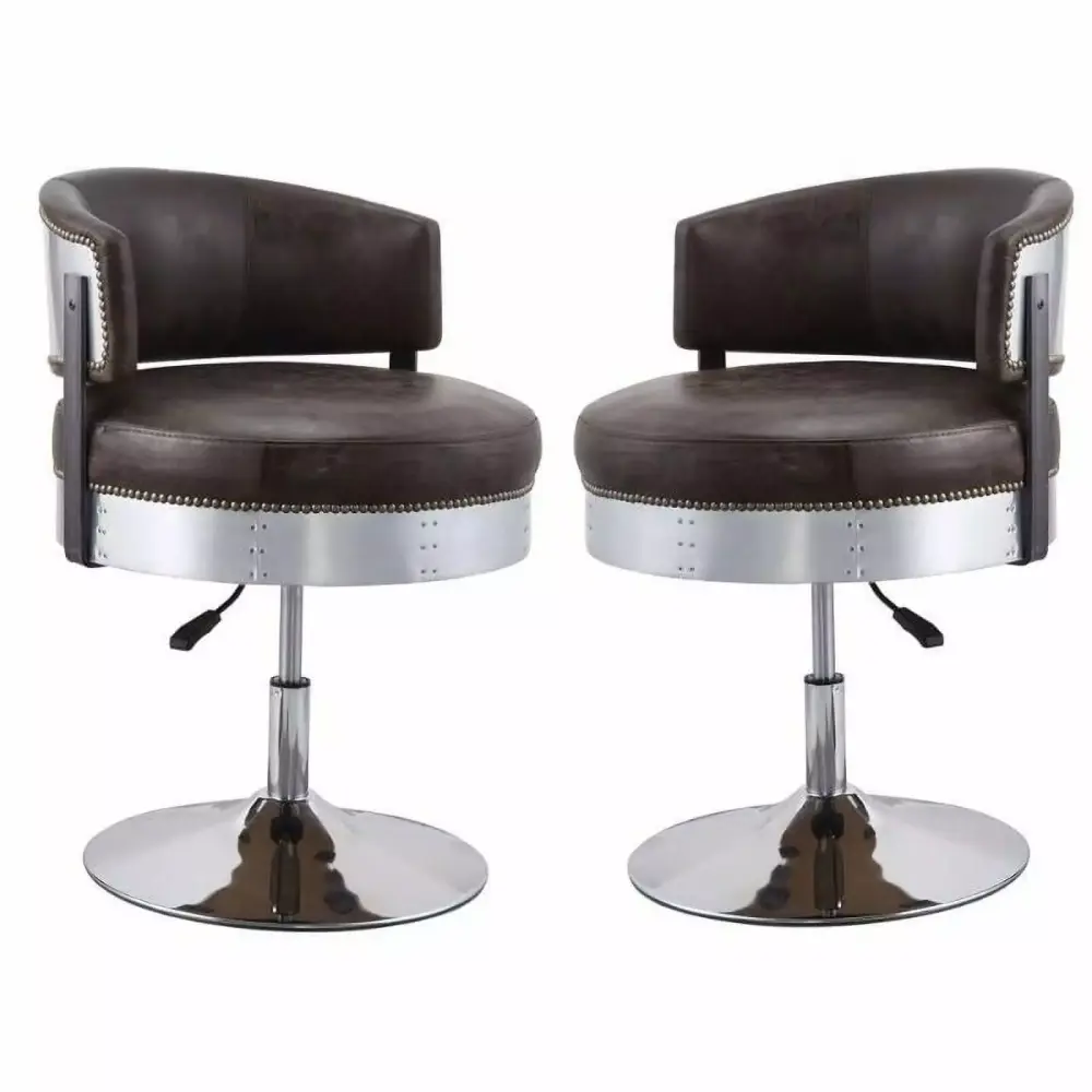 Home Square 2-Piece Adjustable Distress Chocolate Swivel Chair Set - Rustic Dining Chairs