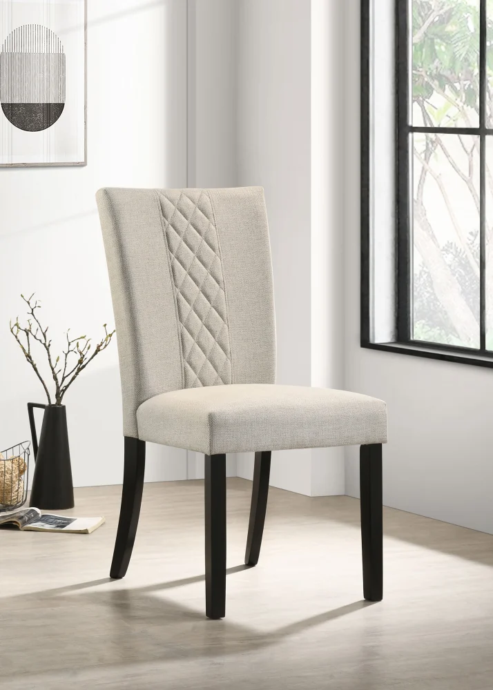 Malia Upholstered Solid Back Dining Side Chair Beige and Black - Set of 2