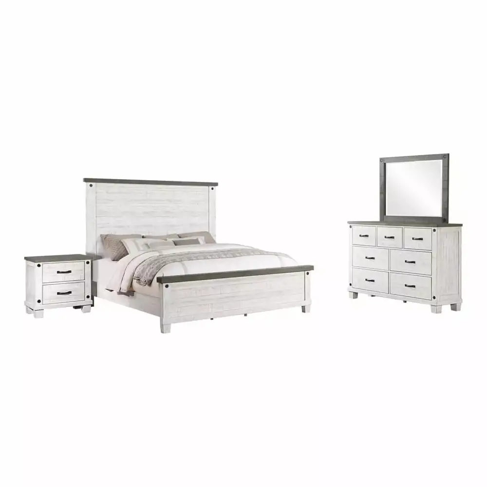 Pemberly Row 4-piece Wood Queen Bedroom Set Distressed Gray and White