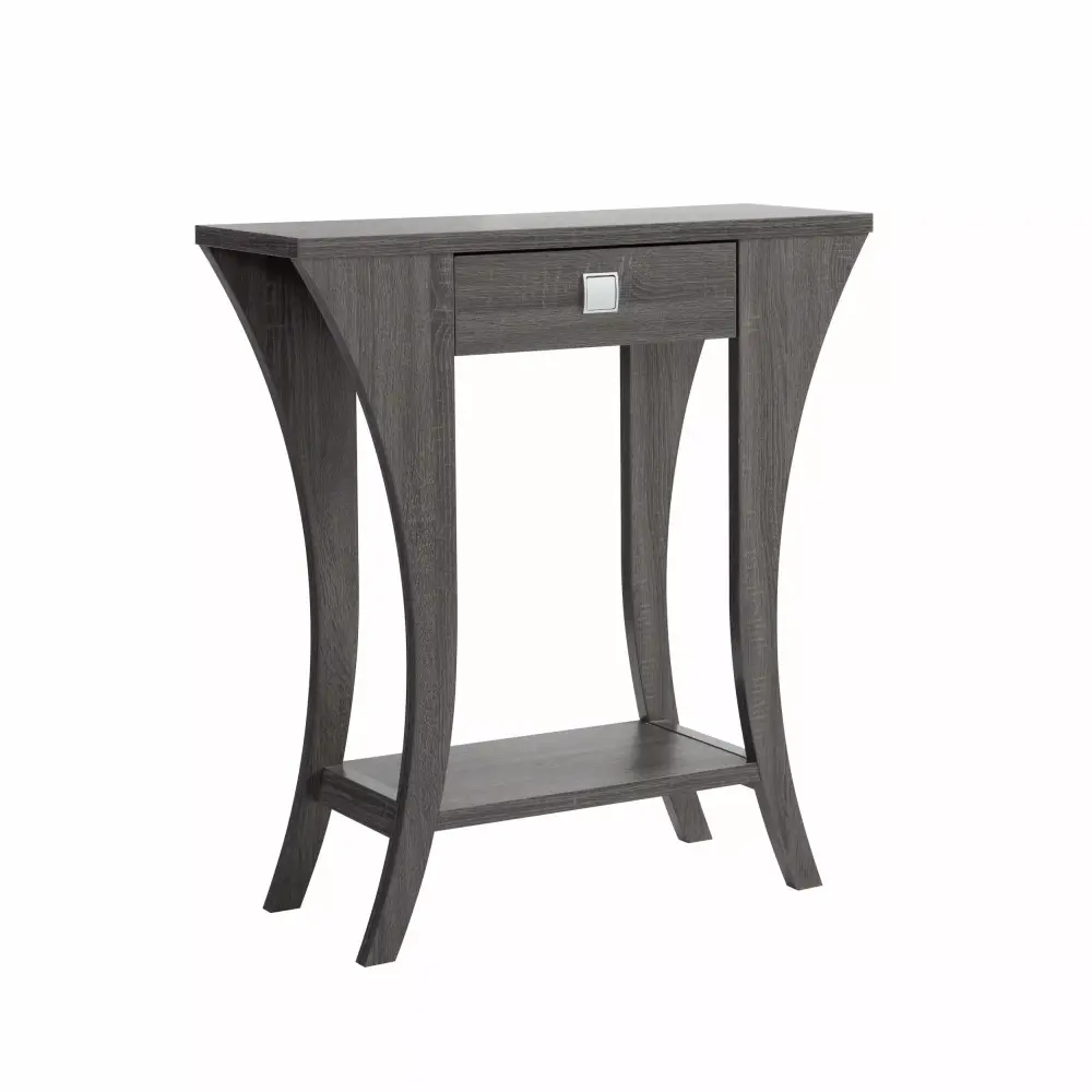 34 Inch Distressed Gray Console Table with Drawer and Shelf Curved Legs