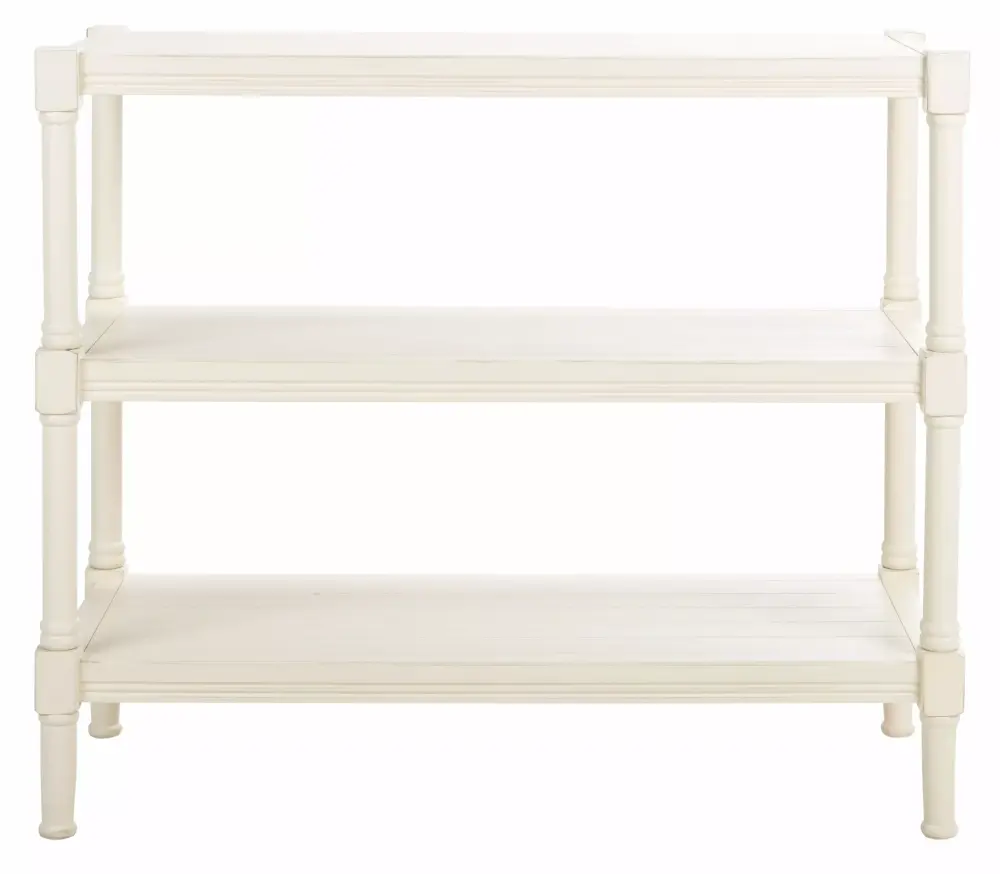 SAFAVIEH Rafiki Distressed White Wood Console Table with Shelf 33.8 in W x 13.8 in D x 29.5 in H