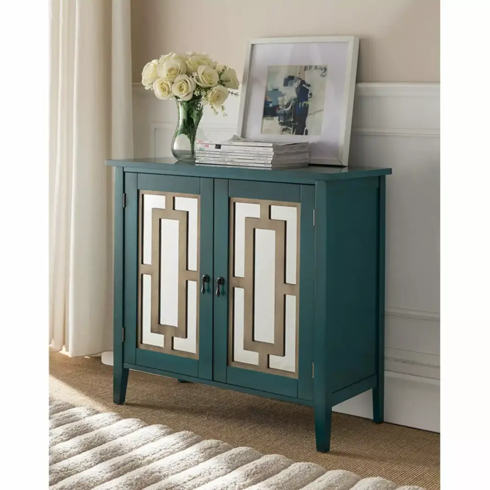KB 30 x 32 x 15 in. Wood Door Console Table in Antique Blue - Unique Entryway Piece