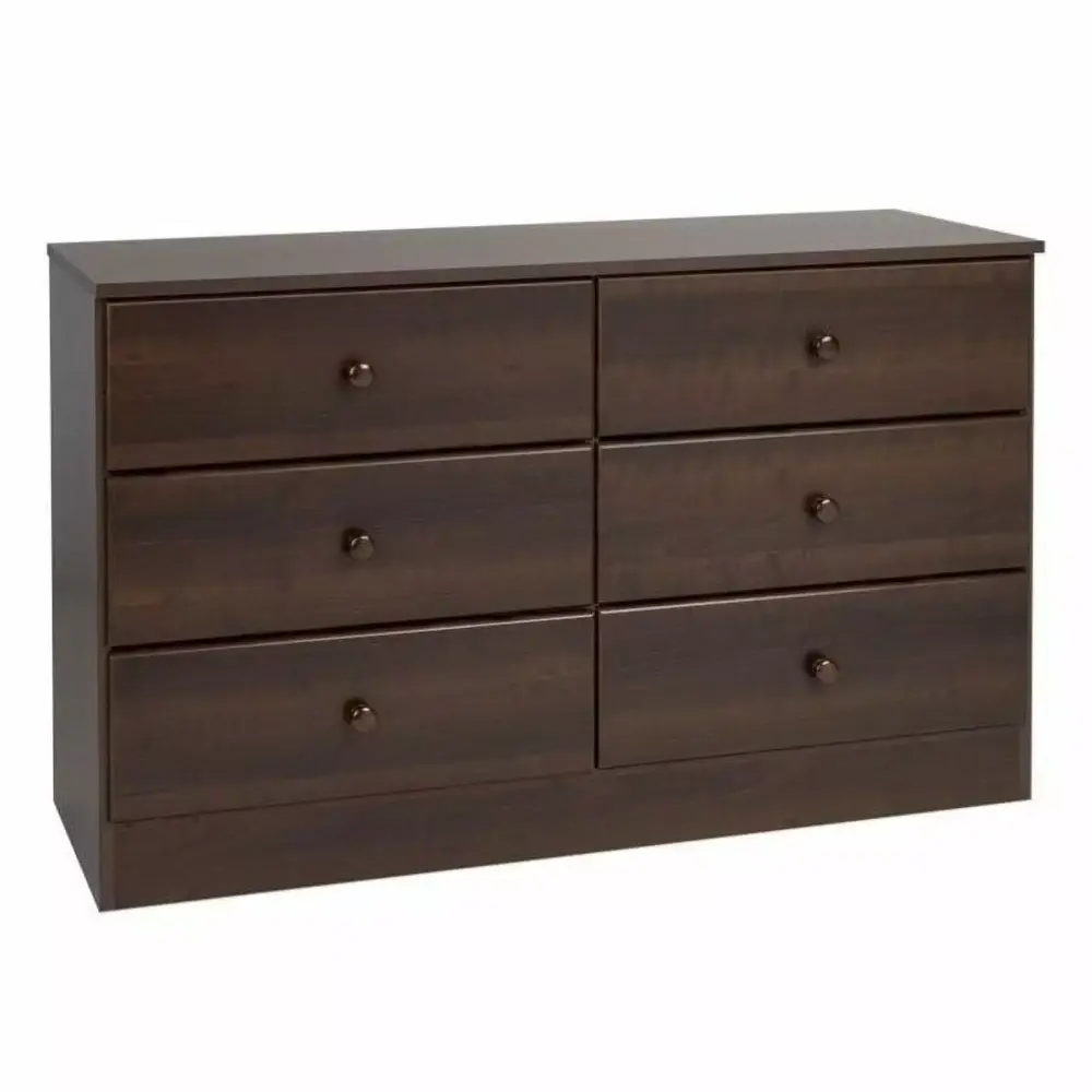 Bowery Hill 6 Drawer Double Dresser in Espresso - Solid Wood Bedroom Furniture