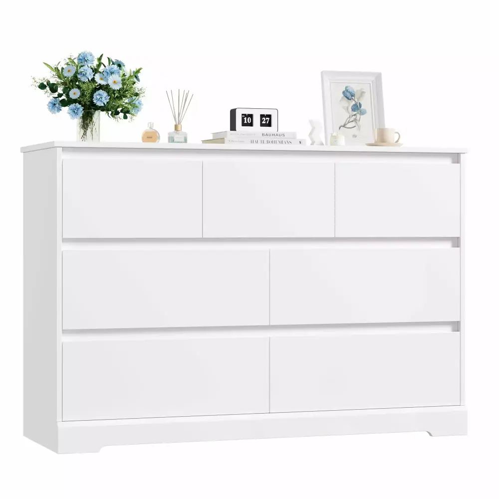 Homfa 7 Drawer Double Dresser 47.2W Contemporary Wood Chest of Drawer for Bedroom