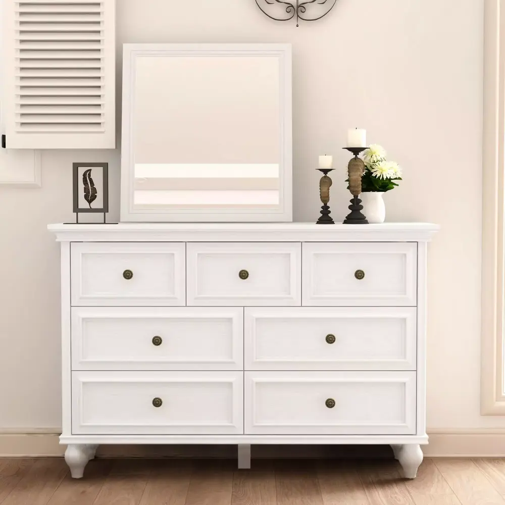 WhizMax White Modern 7 Drawer Double Dresser with Wide Drawer