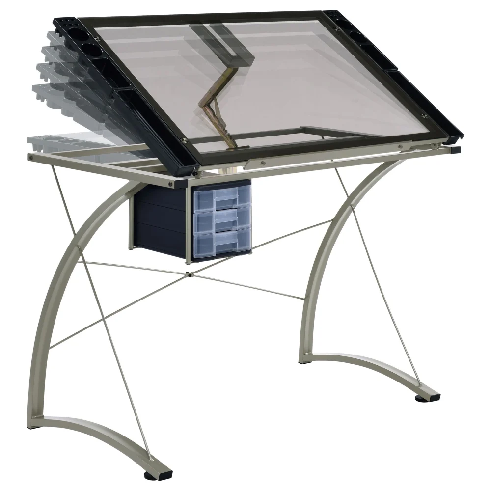 Melo 3-Drawer Drafting Desk Champagne Ergonomic Design for Artists