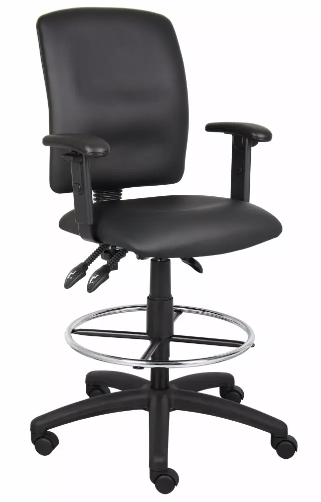 Boss Office Multi Function Leather Drafting Stool with Adjustable Arms