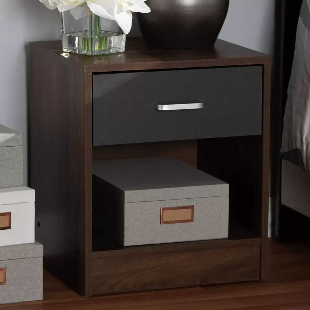 Baxton Studio Contemporary 1-Drawer Brown and Grey Nightstand