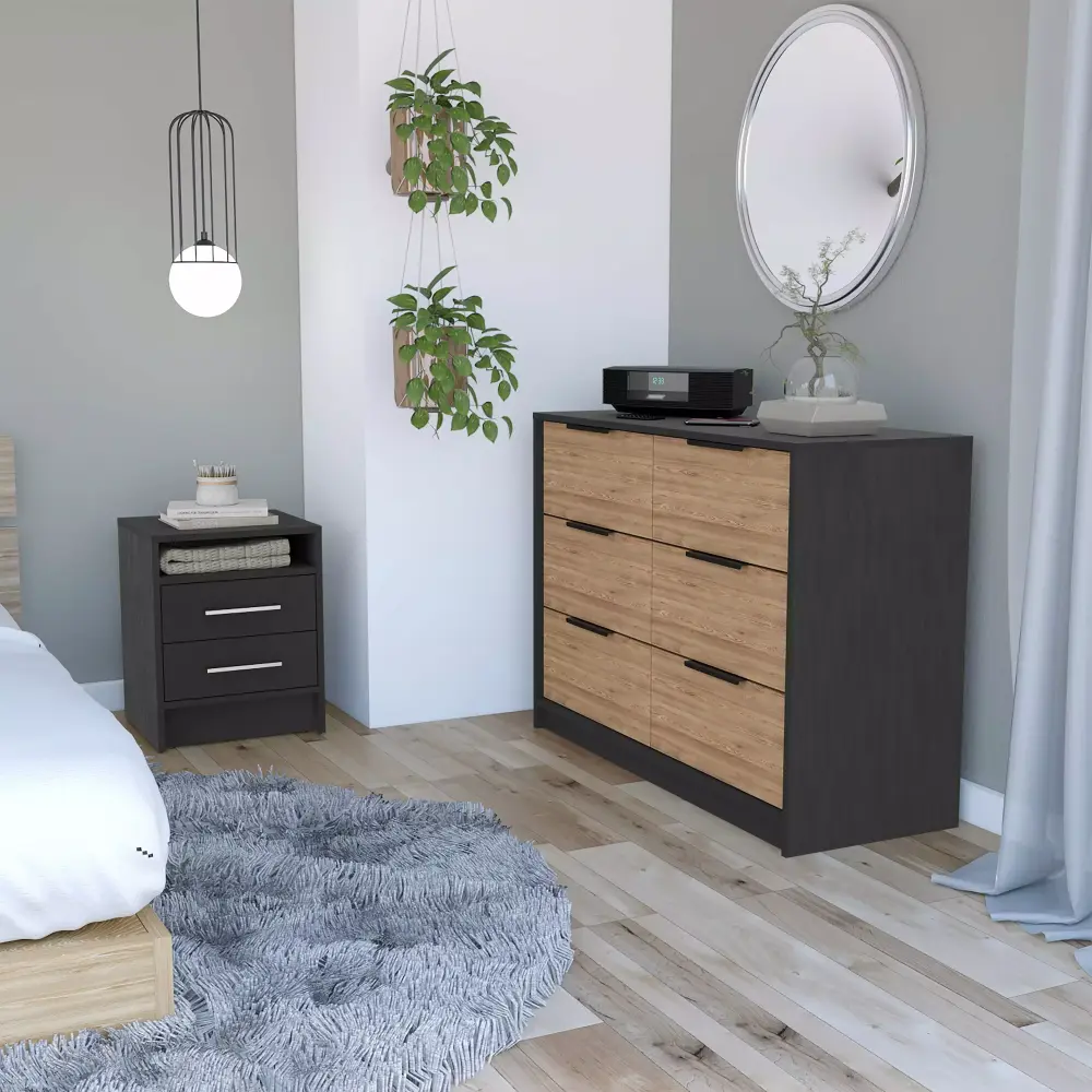 DeeHome Orleans 2-Piece Bedroom Set Nightstand and Dresser Black and Light Oak