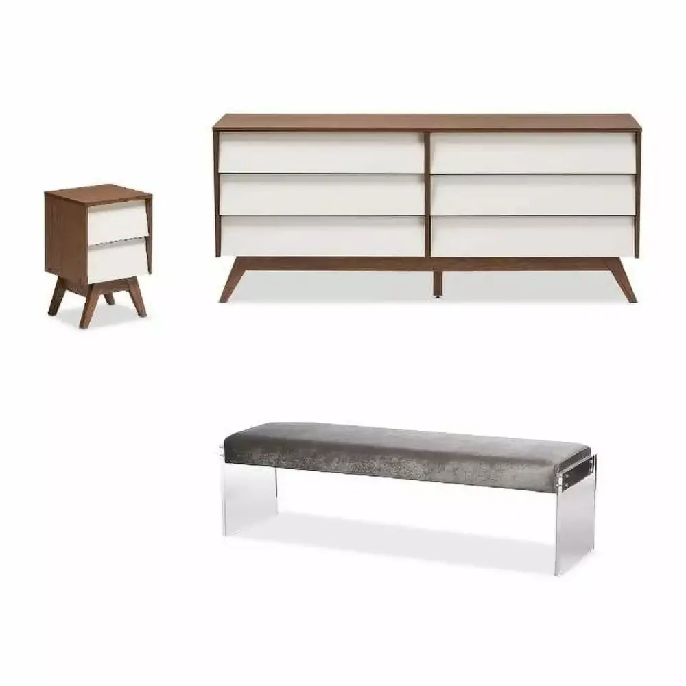 Home Square 3 Piece Bedroom Set with 6 Drawer Dresser Nightstand and Bench