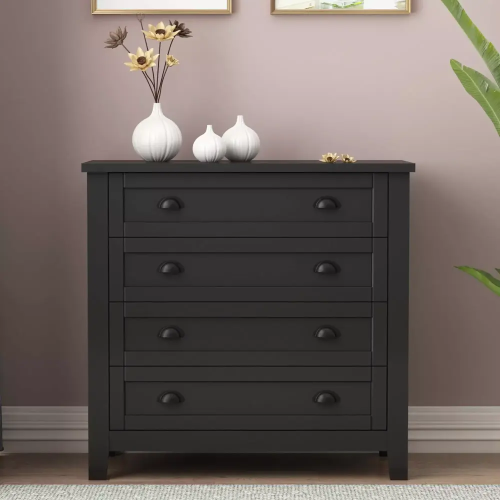Tansole Drawer Dresser with Side Cabinet Buffet Service Counter and Solid Wood Frame