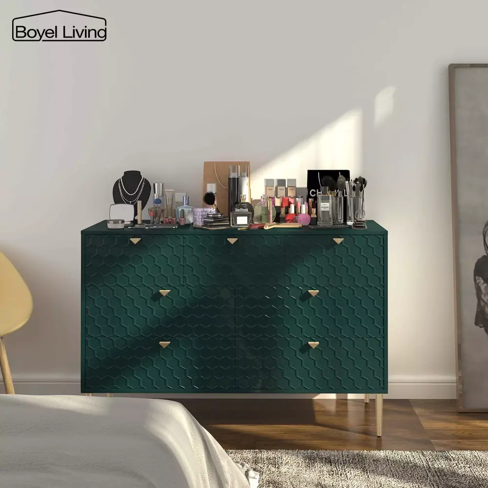 Boyel Living 7 Drawer Dresser Storage Cabinet Chest of Drawer MDF Wood Dressers for Hallway Entryway Green