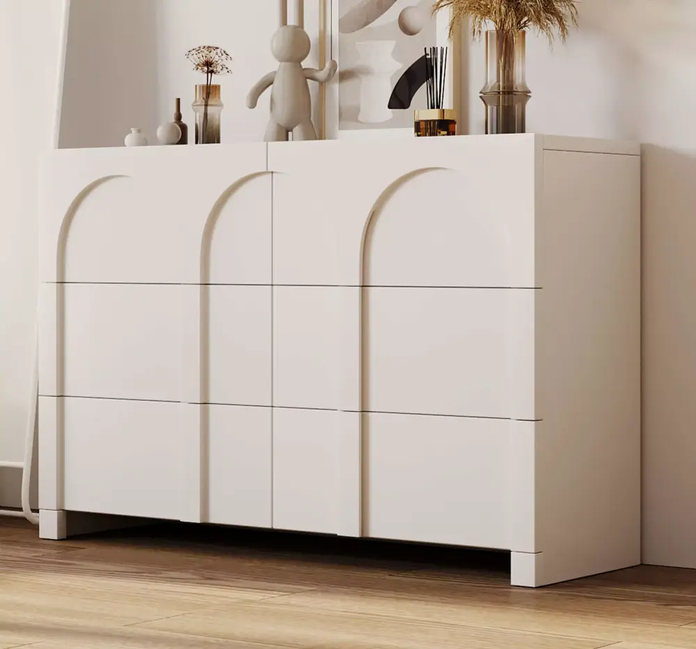 Modern Style Six-Drawer Dresser Sideboard Cabinet Ample Storage Spaces for Living Room Children's Room Adult Room Half Gloss White