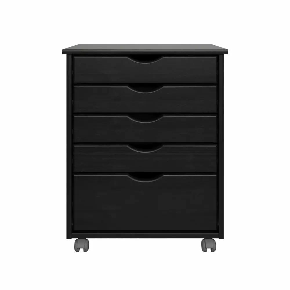 Adeptus Original Black Solid Wood 4+1 Drawer Wide Roll Cart