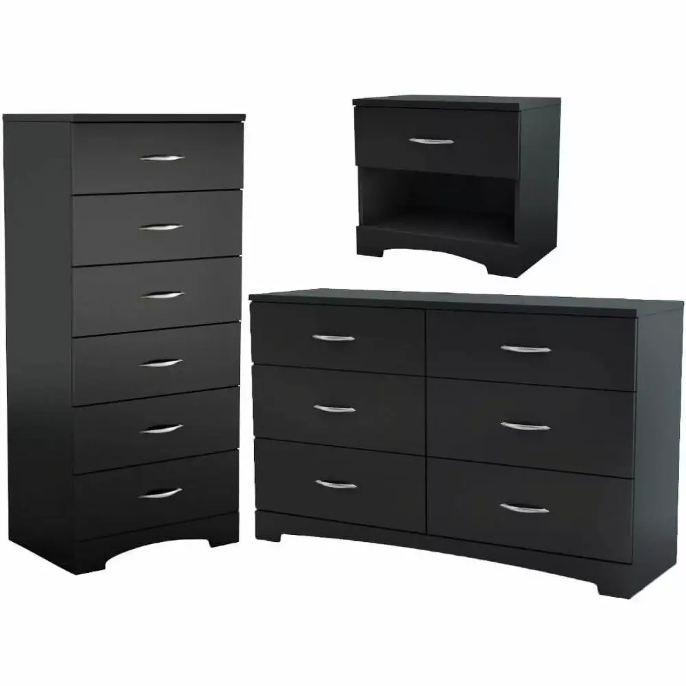 Home Square 3-Piece Bedroom Set with Nightstand Single Lingerie Chest and Double Dresser