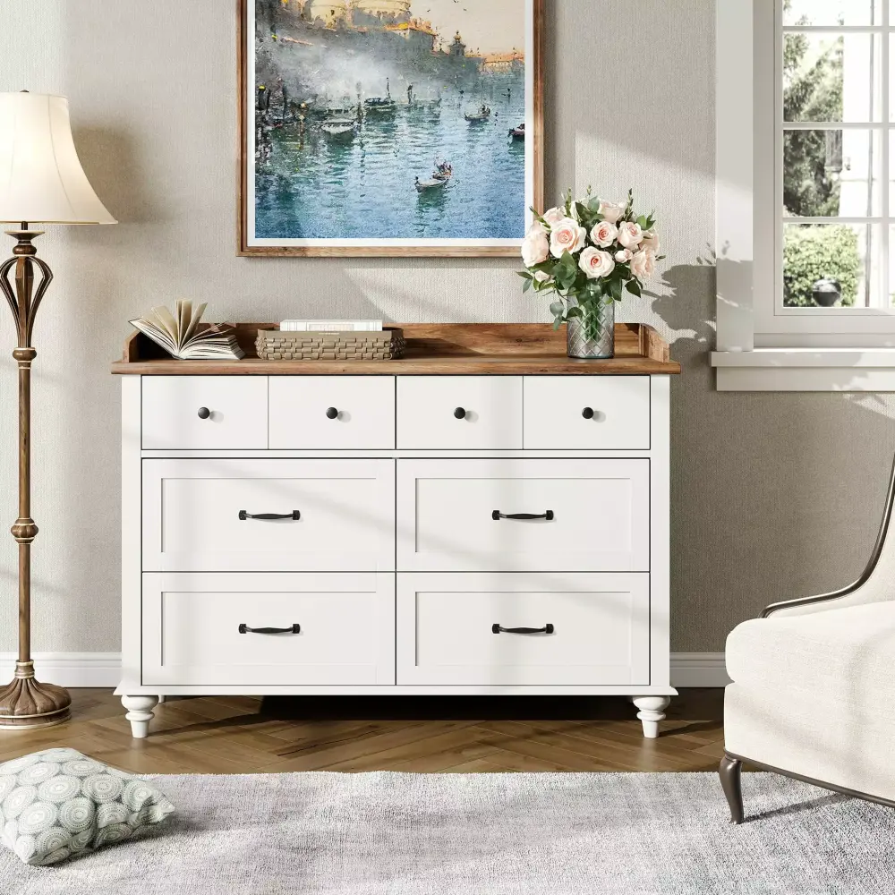 White 6 Drawer Dresser with Changing Table Top 47 Inch Bedroom Chest