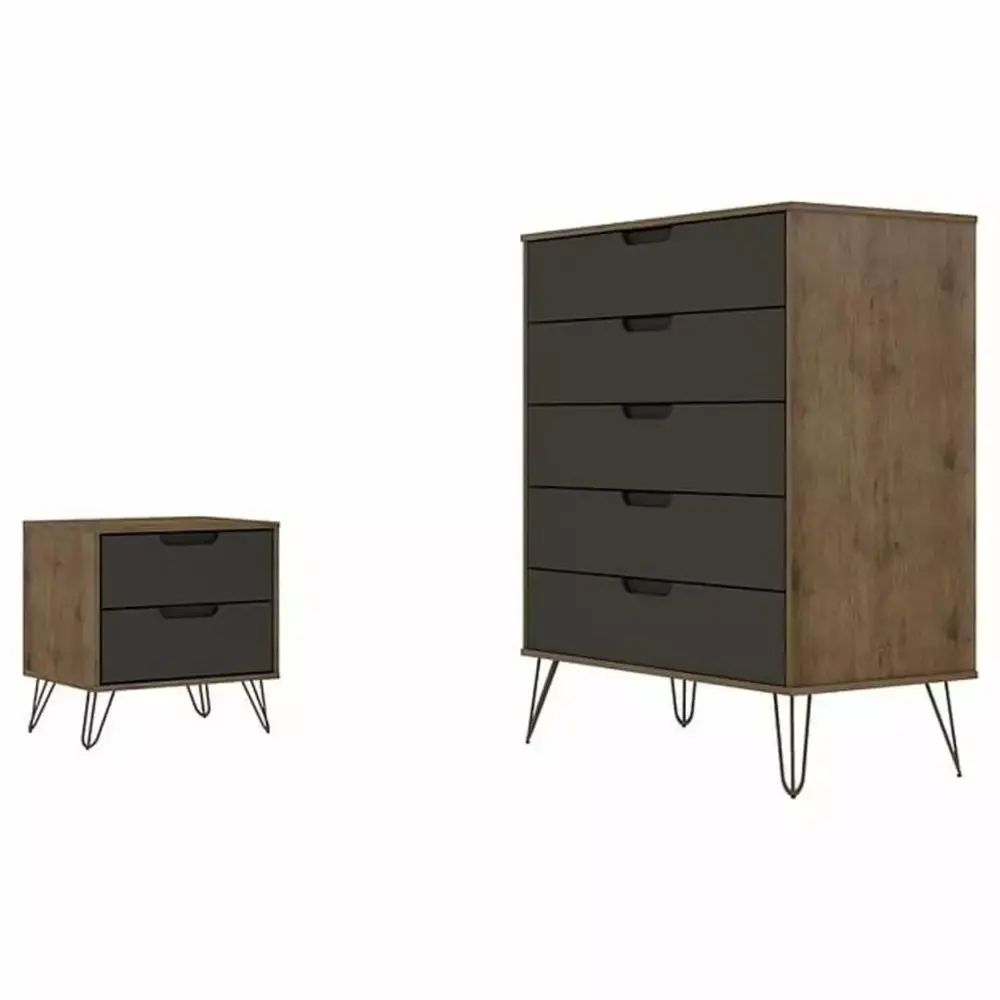 Rockefeller White 5-Drawer Dresser and 2-Drawer Nightstand Set - Minimalist Style