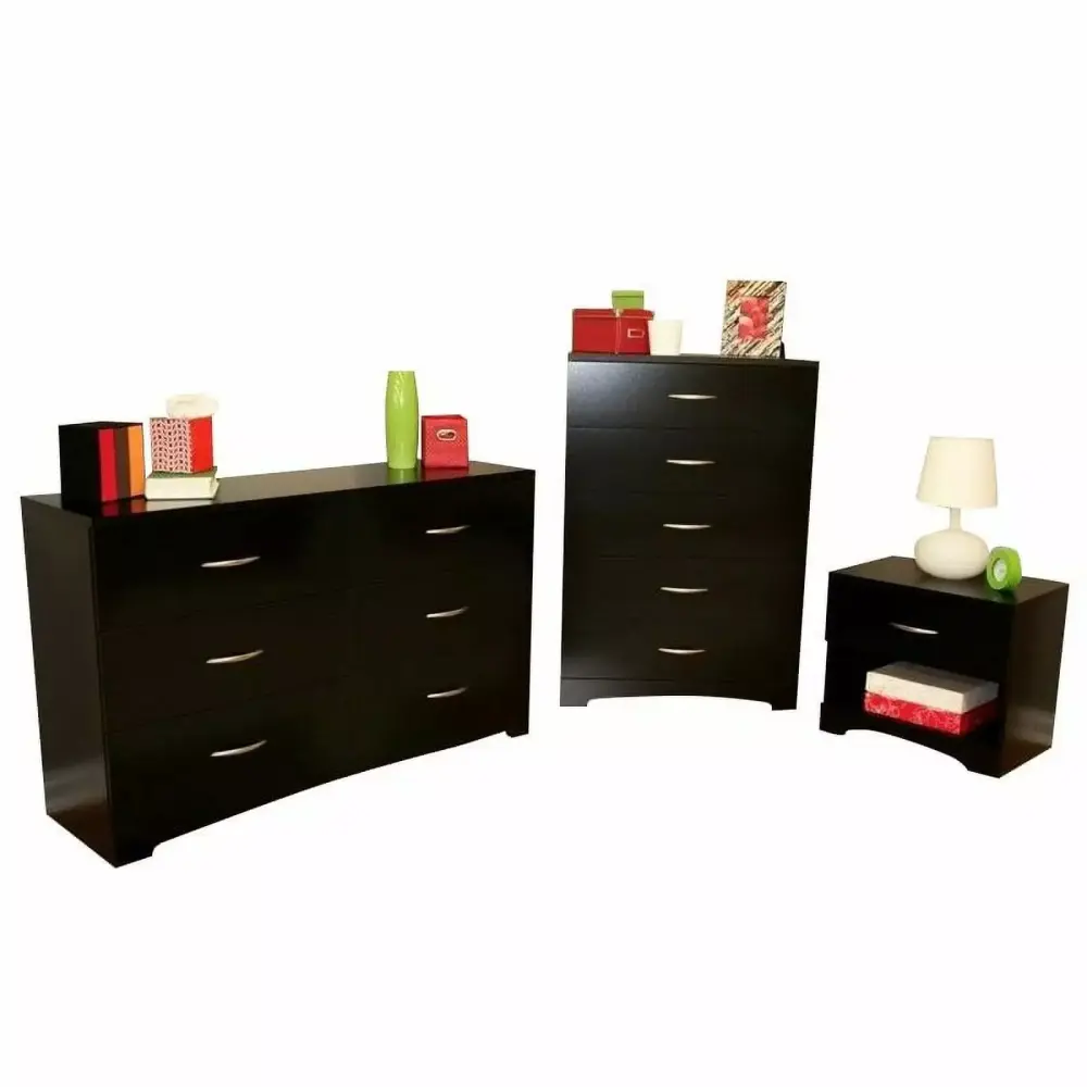 South Shore Maddox Dresser with Chest and Nightstand Set Pure Black