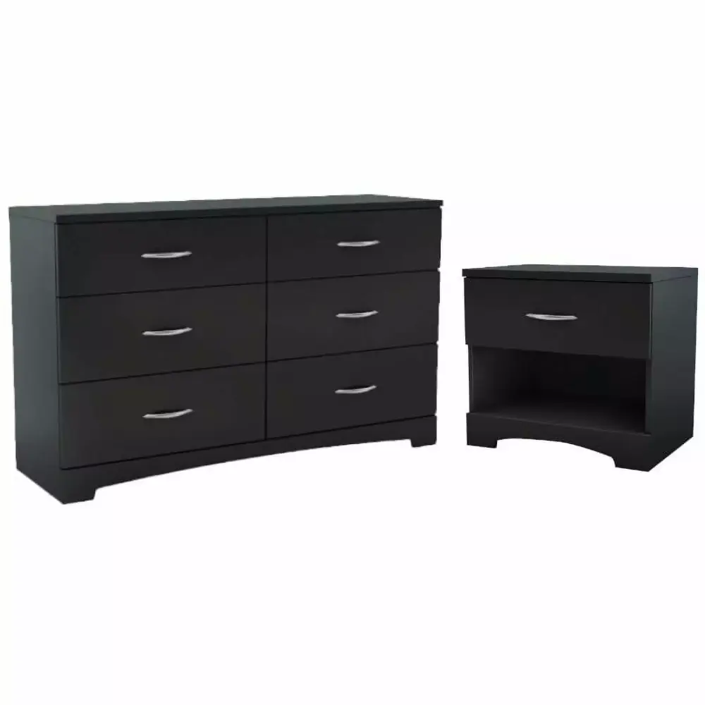 Home Square 2-Piece Bedroom Set with 6 Drawer Dresser and Nightstand in Pure Black