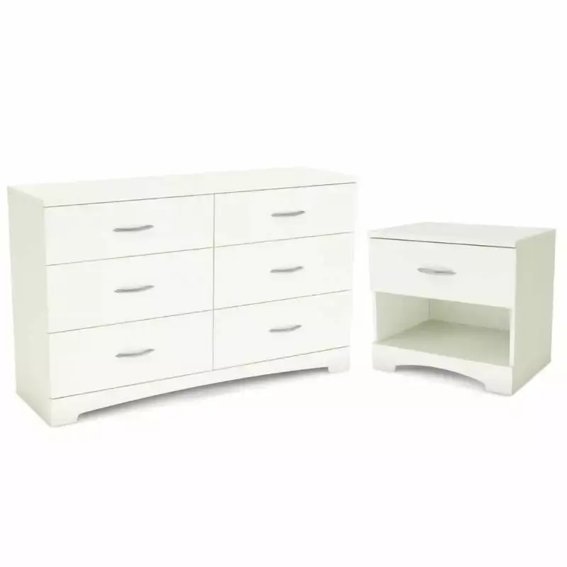 Home Square 2-Piece Bedroom Set with Nightstand and 6-Drawer Double Dresser in Black