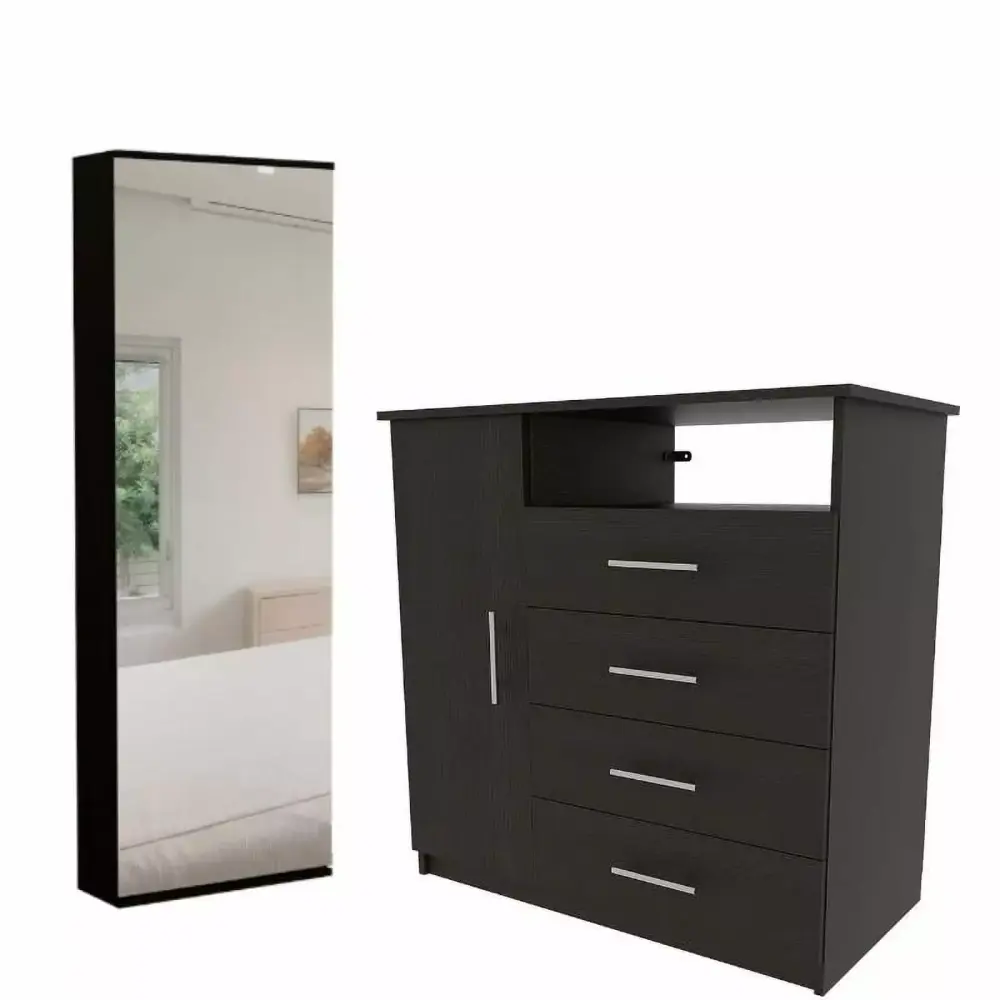Home Square 2-Piece Black Shoe Rack and 4 Drawer Dresser Set - Organized Storage