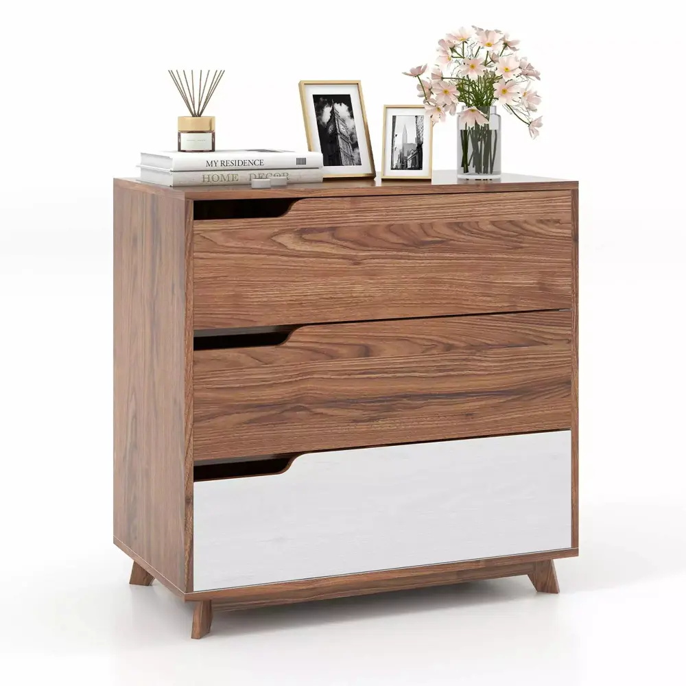 Costway 3 Drawer Rustic Wooden Dresser Farmhouse Sofa Side Table