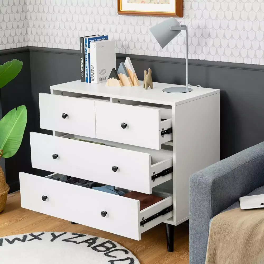 Costway 4 Drawers Dresser Chest of Drawers Free Standing Sideboard Cabinet White