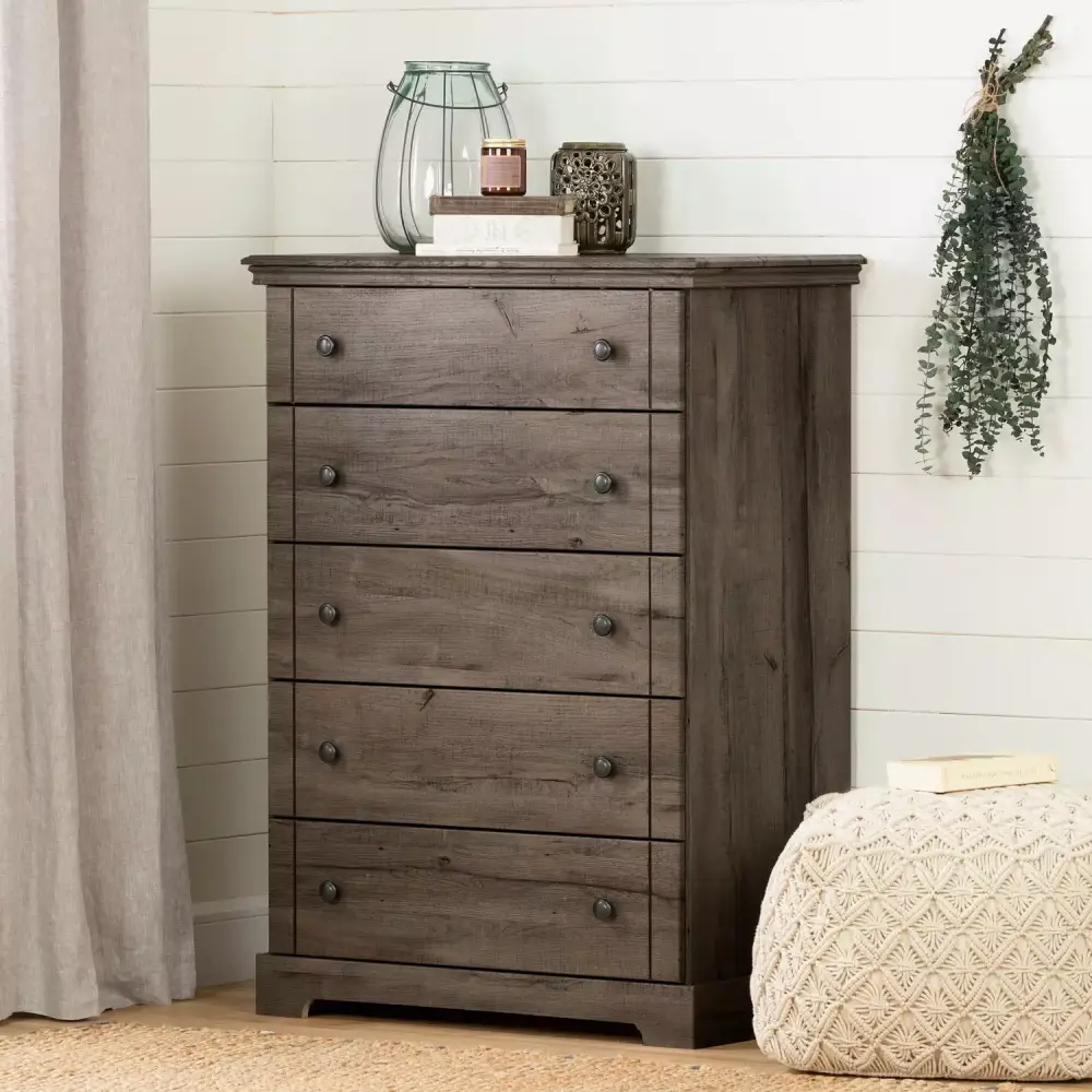 HomeStock Baroque Bonanza 5-Drawer Chest Dresser in Fall Oak Finish - Freestanding Storage Dresser with File Drawer