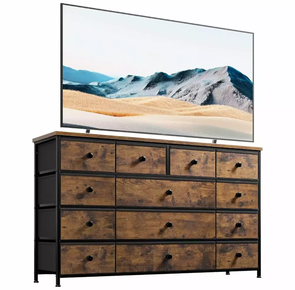 CodYinFI TV Stand for Bedroom with 13 Drawers Long Dresser for 45 TV Rustic Brown