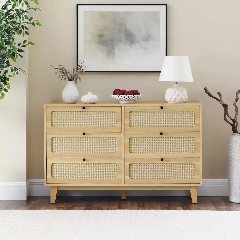 CoSoTower Wooden Antique Six-Drawer Dresser for Bedroom Living Room and Corridor Storage